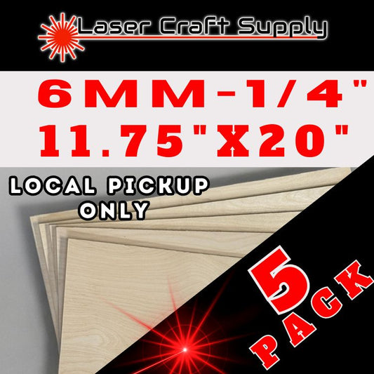 6mm (1/4") 11.75" X 20" - 5 Pack Birch Plywood - LOCAL PICKUP PRICING