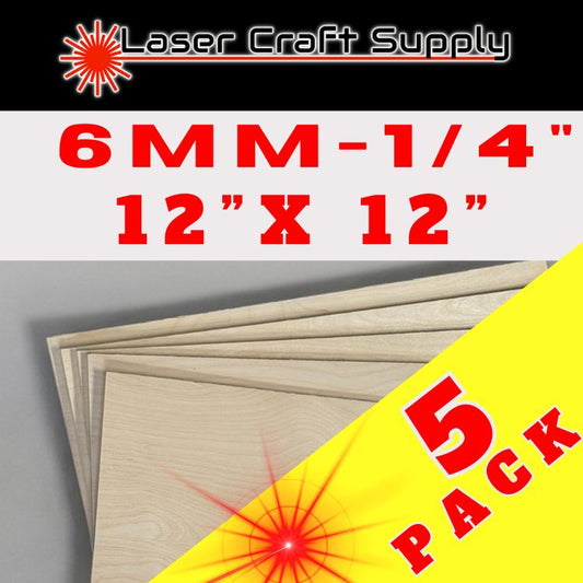 6mm (1/4") 12" X 12" - 5 Pack Birch Plywood