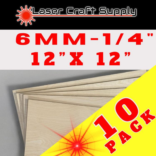 6mm (1/4") 12" X 12" - 10 Pack Birch Plywood