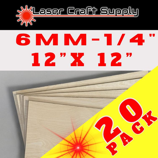 6mm (1/4") 12" X 12" - 20 Pack Birch Plywood