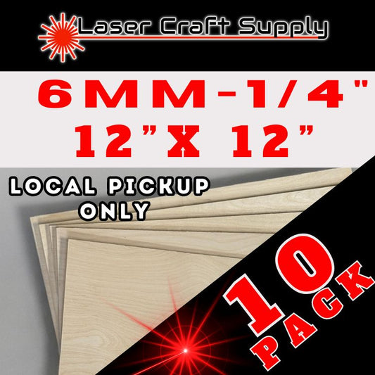 6mm (1/4") 12" X 12" - 10 Pack Birch Plywood -LOCAL PICKUP ONLY