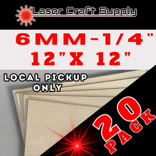 6mm (1/4") 12" X 12" - 20 Pack Birch Plywood -LOCAL PICKUP ONLY