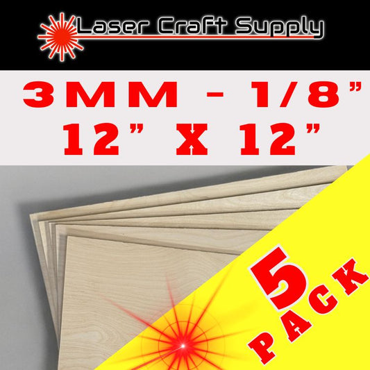 3mm (1/8") 12" X 12" - 5 Pack Birch Plywood