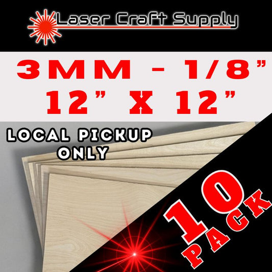 3mm (1/8") 12" X 12" - 10 Pack Easy Cut Birch Plywood - LOCAL PICKUP ONLY