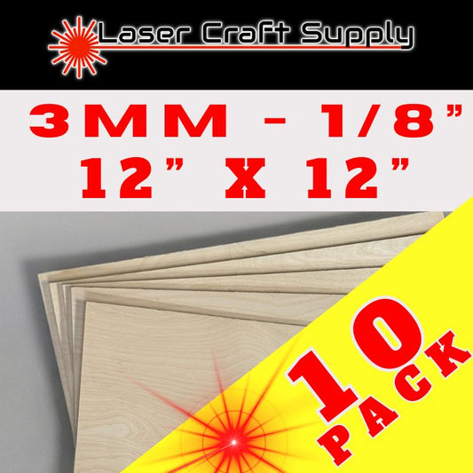 3mm (1/8") 12" X 12" - 10 Pack Easy Cut Birch Plywood