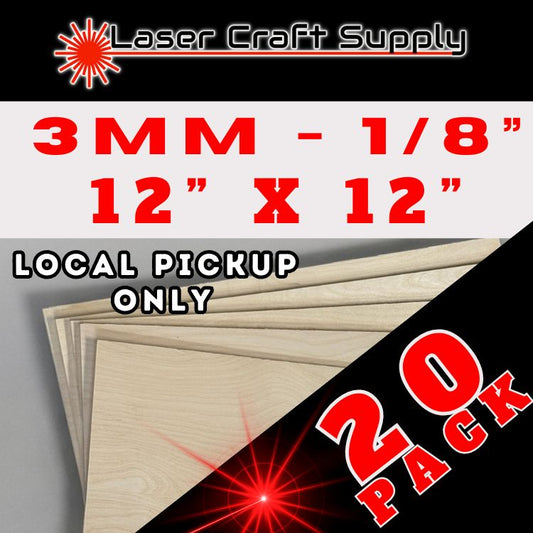 3mm (1/8") 12" X 12" - 20 Pack Easy Cut Birch Plywood - LOCAL PICKUP ONLY