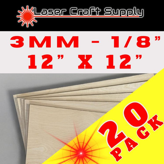 3mm (1/8") 12" X 12" - 20 Pack Easy Cut Birch Plywood