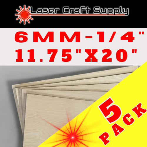 6mm (1/4") 11.75" X 20" - 5 Pack Birch Plywood