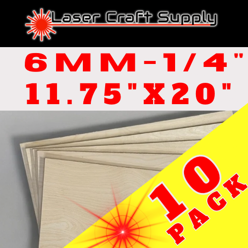 6mm (1/4") 11.75" X 20" - 10 Pack Birch Plywood