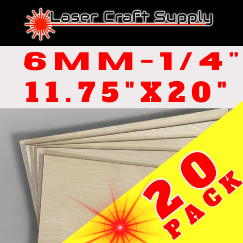 6mm (1/4") 11.75" X 20" - 20 Pack Birch Plywood