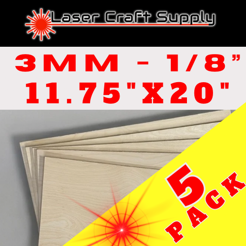 3mm (1/8") 11.75" X 20" - 5 Pack Birch Plywood