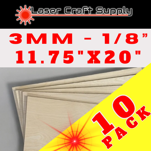 3mm (1/8") 11.75" X 20" - 10 Pack Birch Plywood