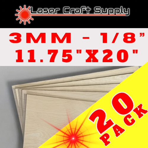 3mm (1/8") 11.75" X 20" - 20 Pack Birch Plywood