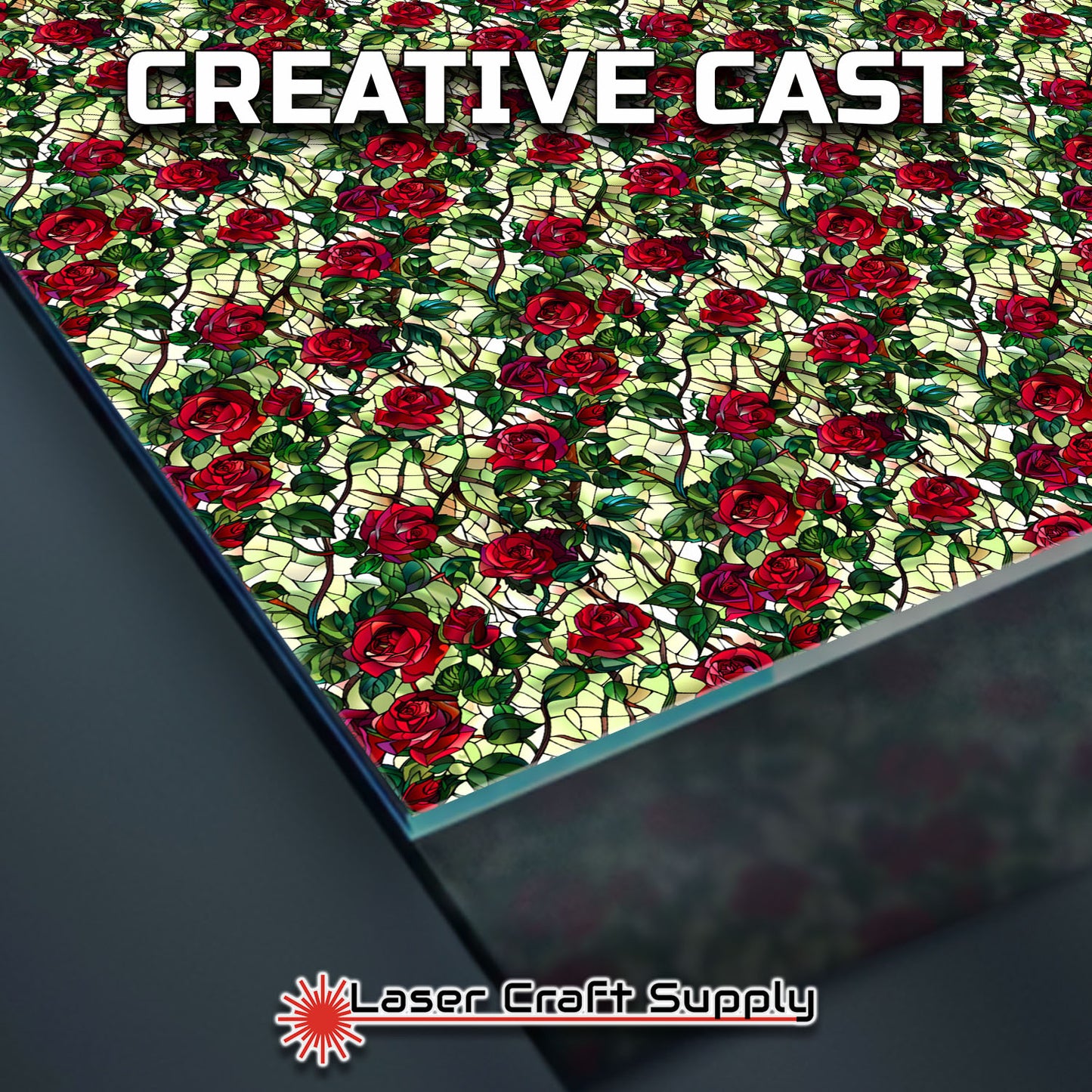 Creative Cast Acrylics - Red Rose on Green - Stained Glass