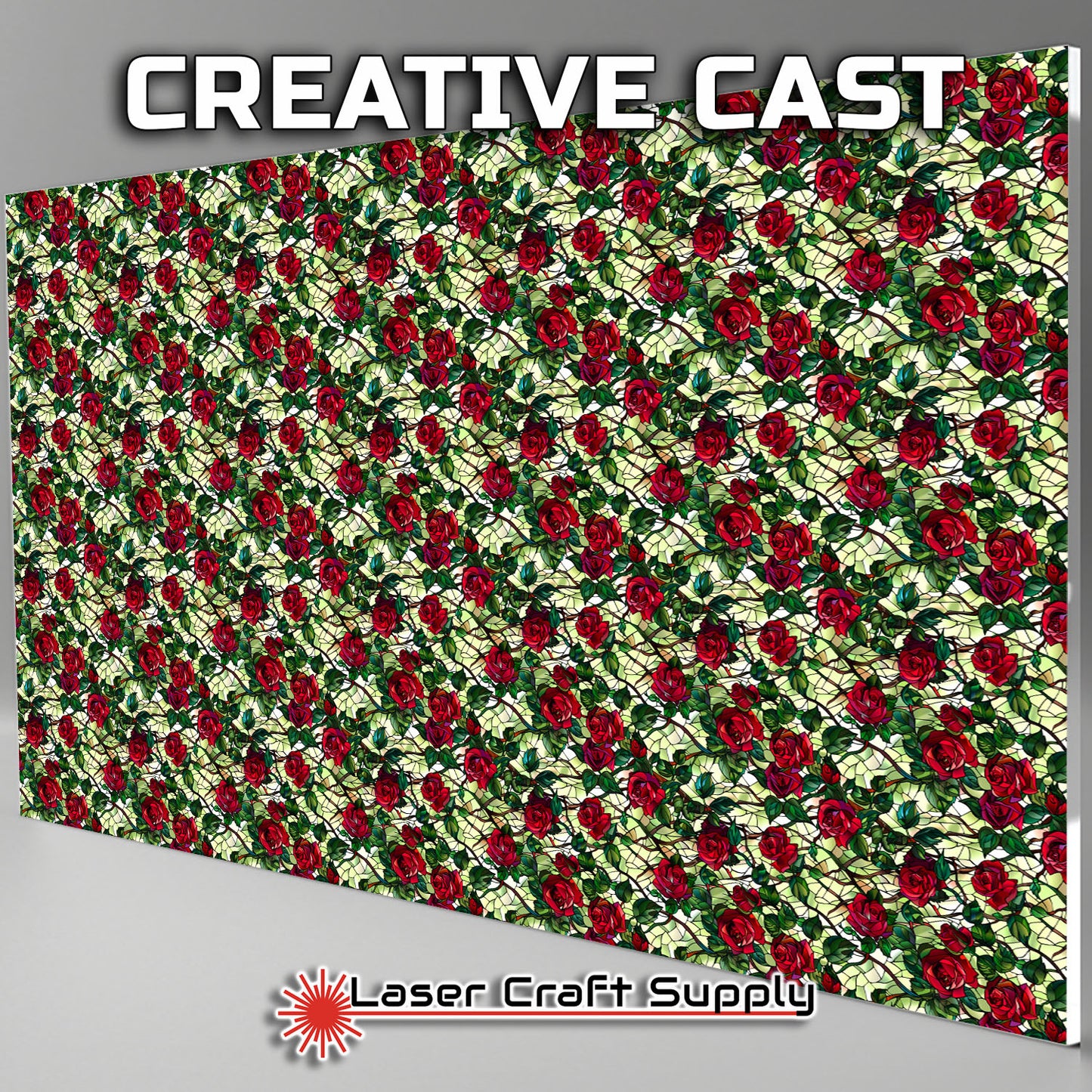 Creative Cast Acrylics - Red Rose on Green - Stained Glass